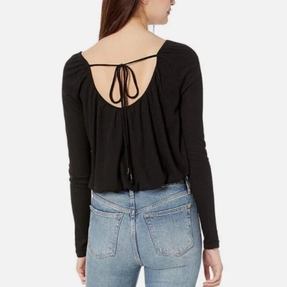 We The Free Bondi Blouson Black Crop Thermal Tie Back size Small Black - Picture 3 of 8